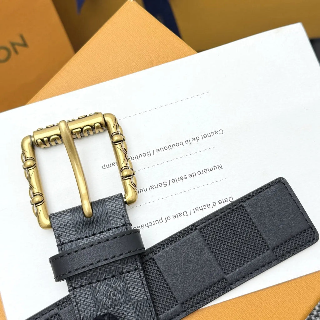 Damier Graphite Gold Buckle Belt - Hình 4