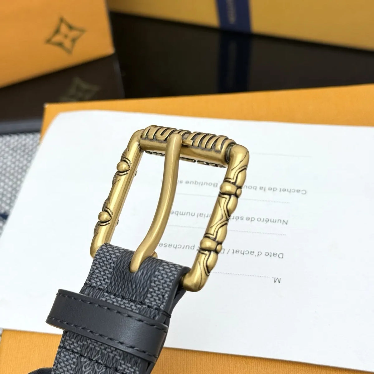 Damier Graphite Gold Buckle Belt - Hình 6