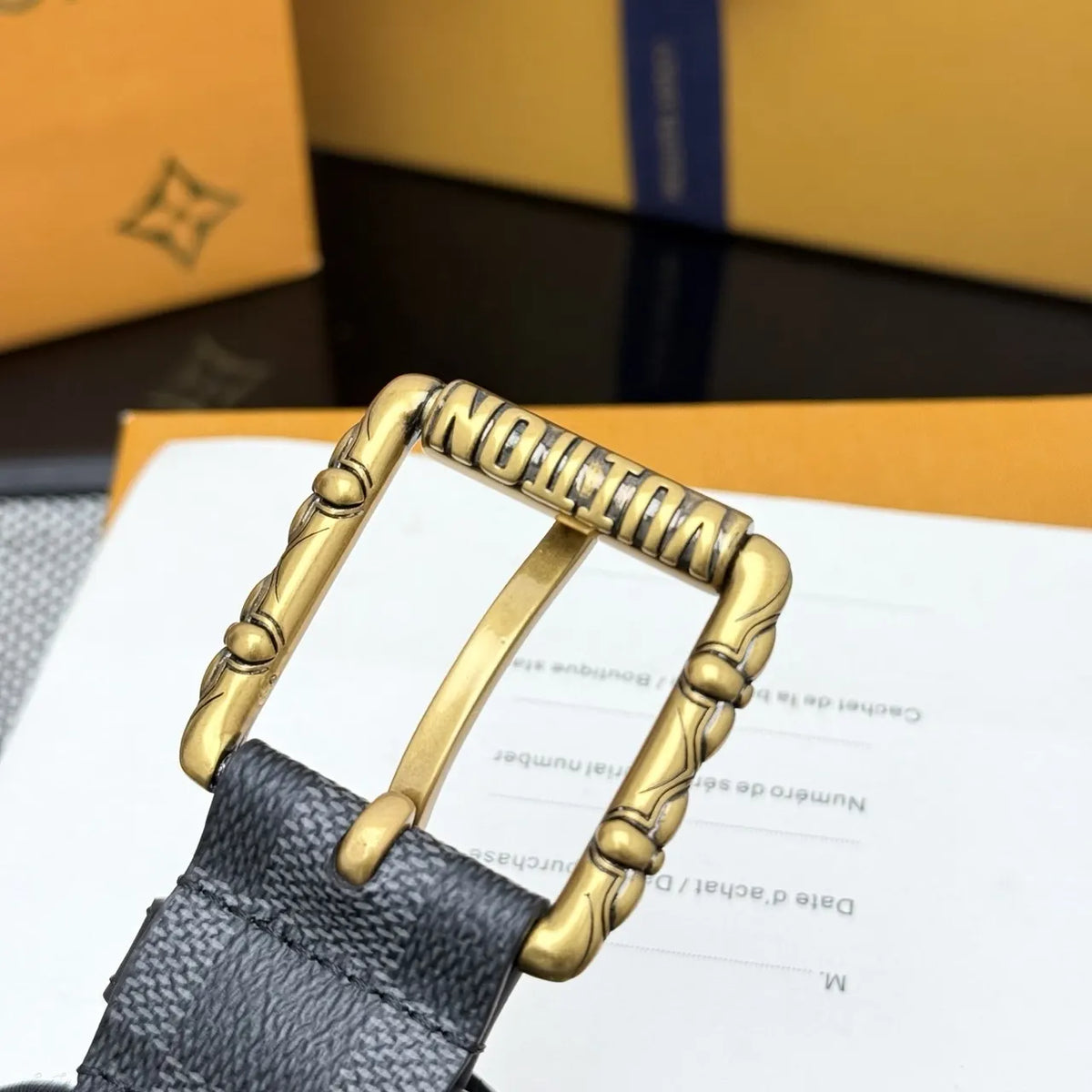 Damier Graphite Gold Buckle Belt - Hình 7