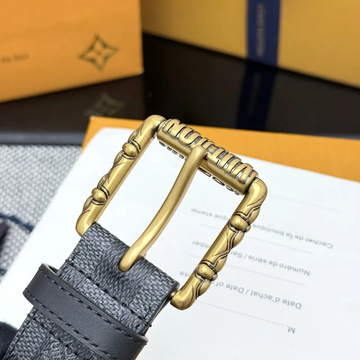 Damier Graphite Gold Buckle Belt - Hình 8