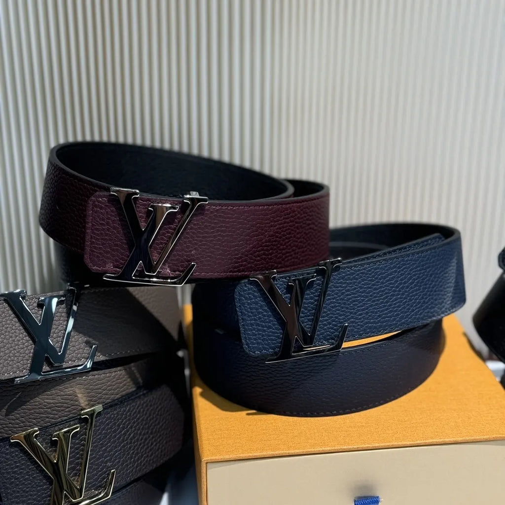 Burgundy Louis Vuitton Grained Leather Belt