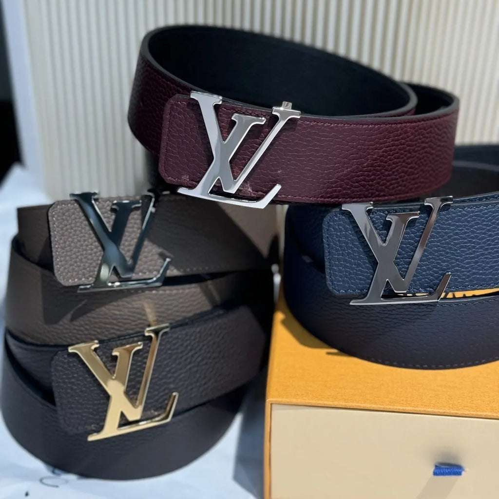 Burgundy Louis Vuitton Grained Leather Belt - Hình 2