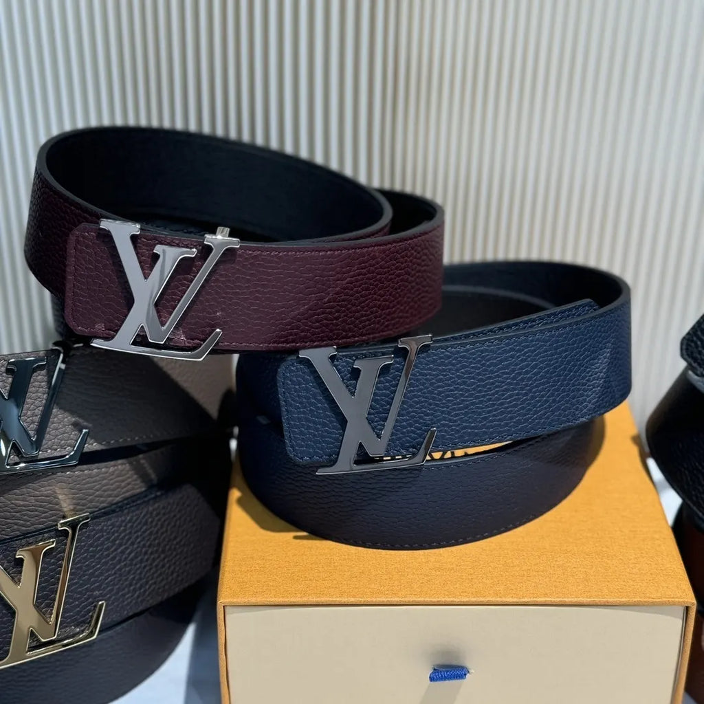 Burgundy Louis Vuitton Grained Leather Belt - Hình 3