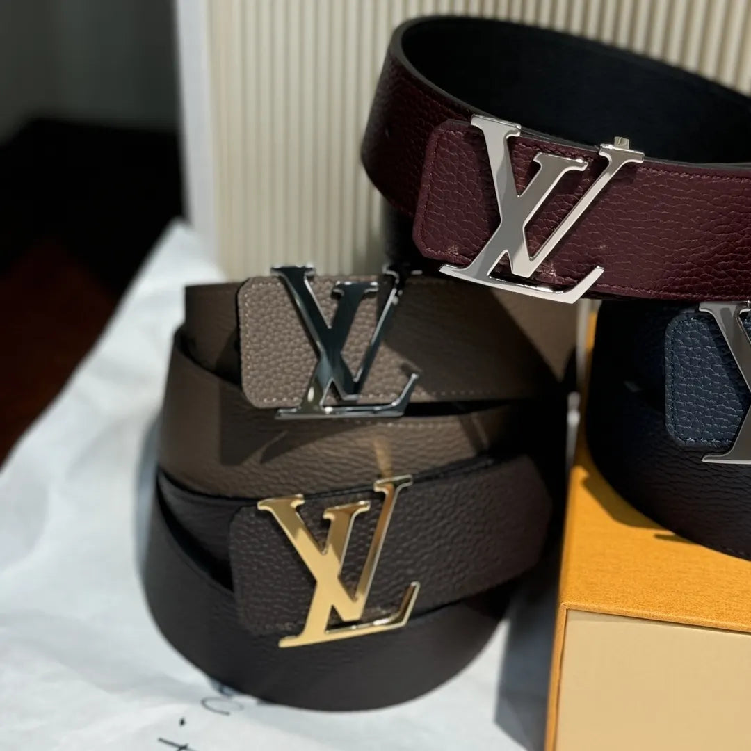 Burgundy Louis Vuitton Grained Leather Belt - Hình 4