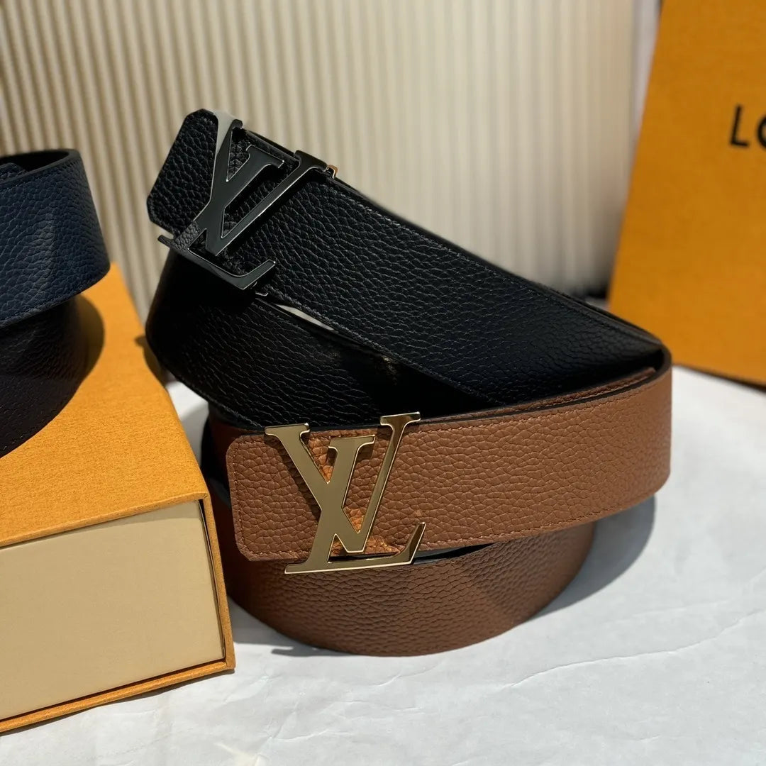 Burgundy Louis Vuitton Grained Leather Belt - Hình 5