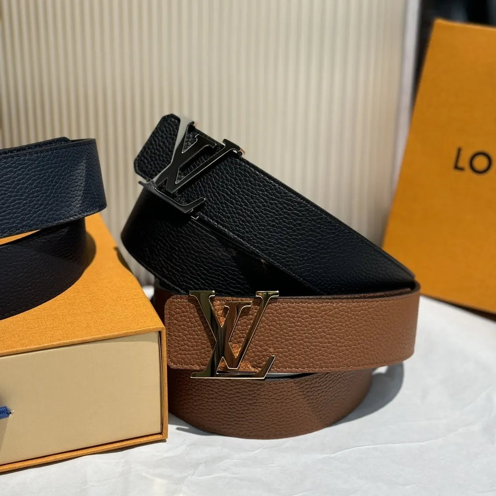 Burgundy Louis Vuitton Grained Leather Belt - Hình 6
