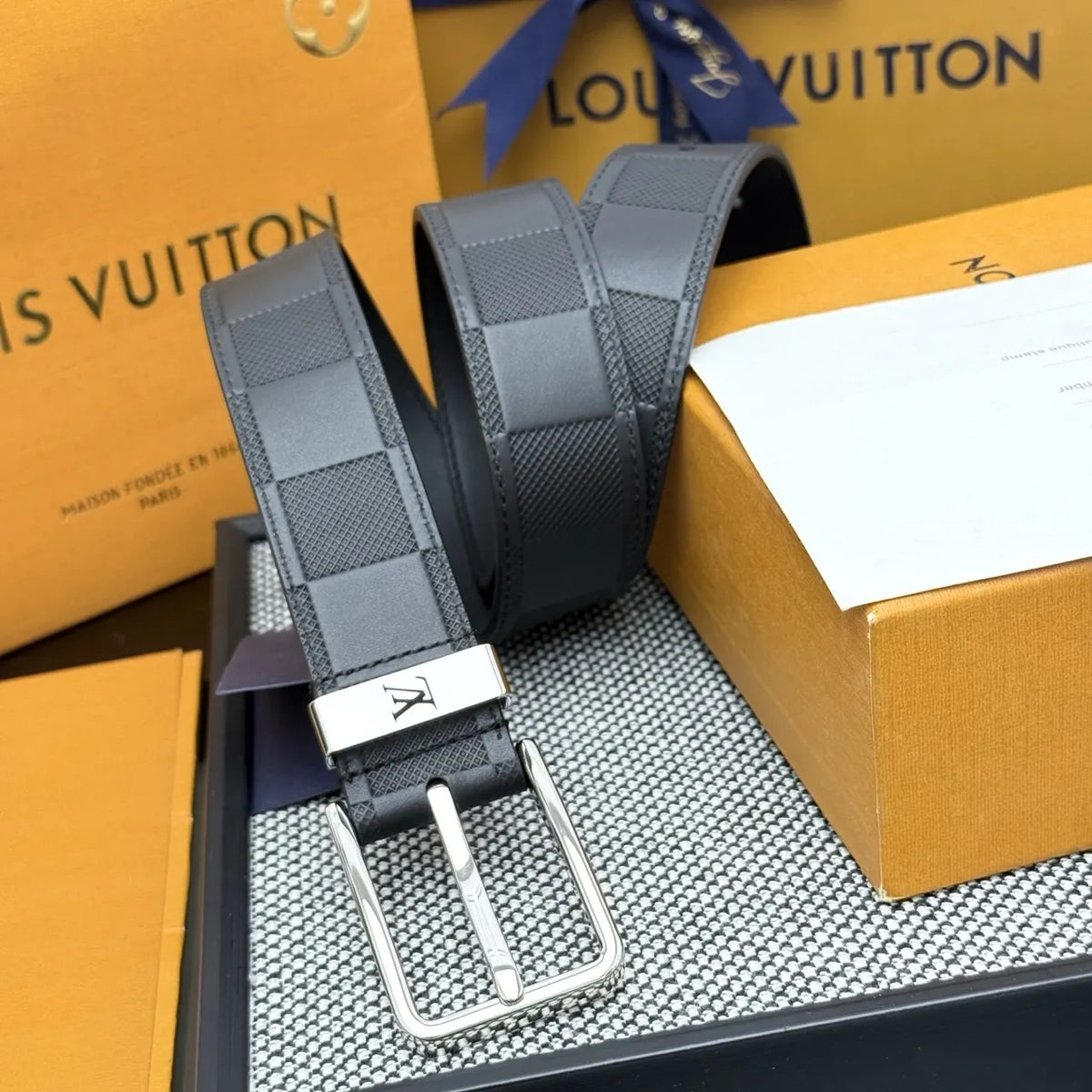 Louis Vuitton Damier Black Leather Belt - Hình 2