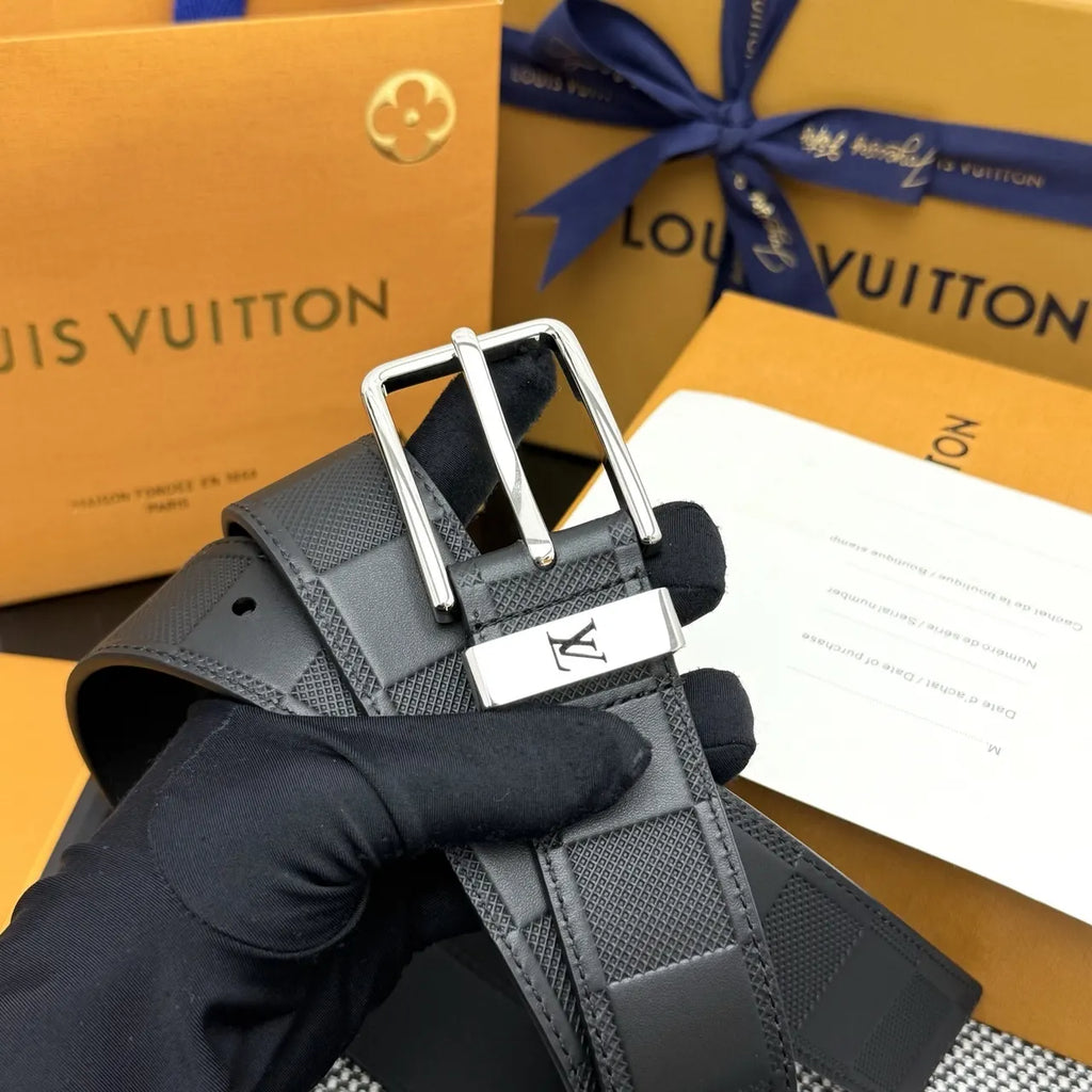 Louis Vuitton Damier Black Leather Belt - Hình 3