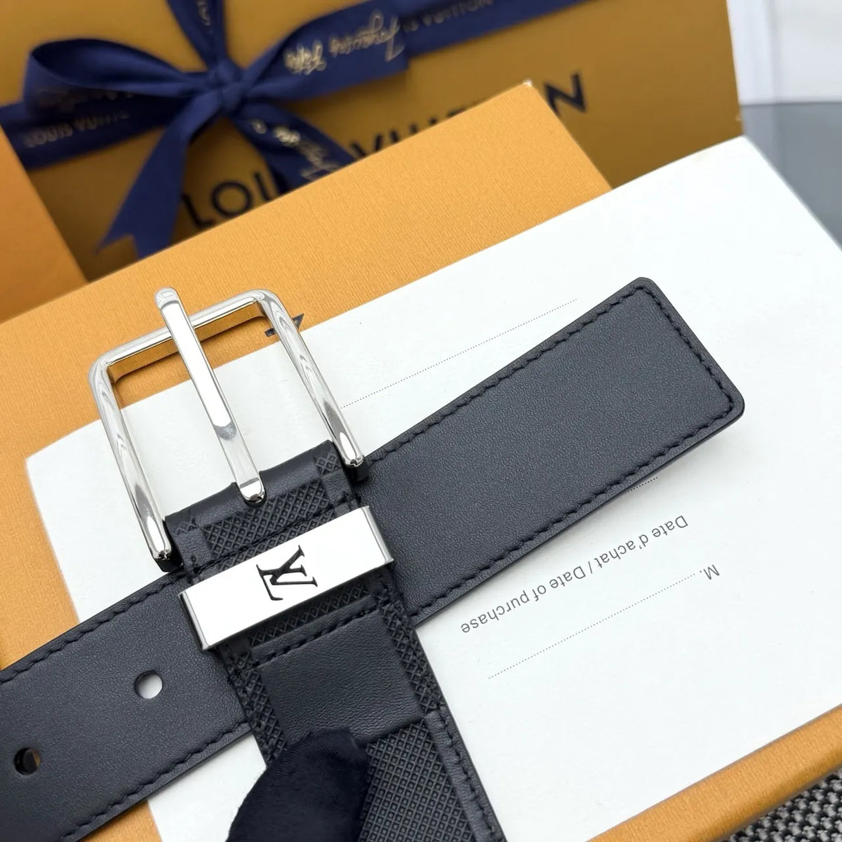 Louis Vuitton Damier Black Leather Belt - Hình 4