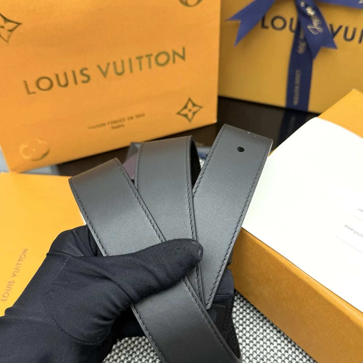 Louis Vuitton Damier Black Leather Belt - Hình 5