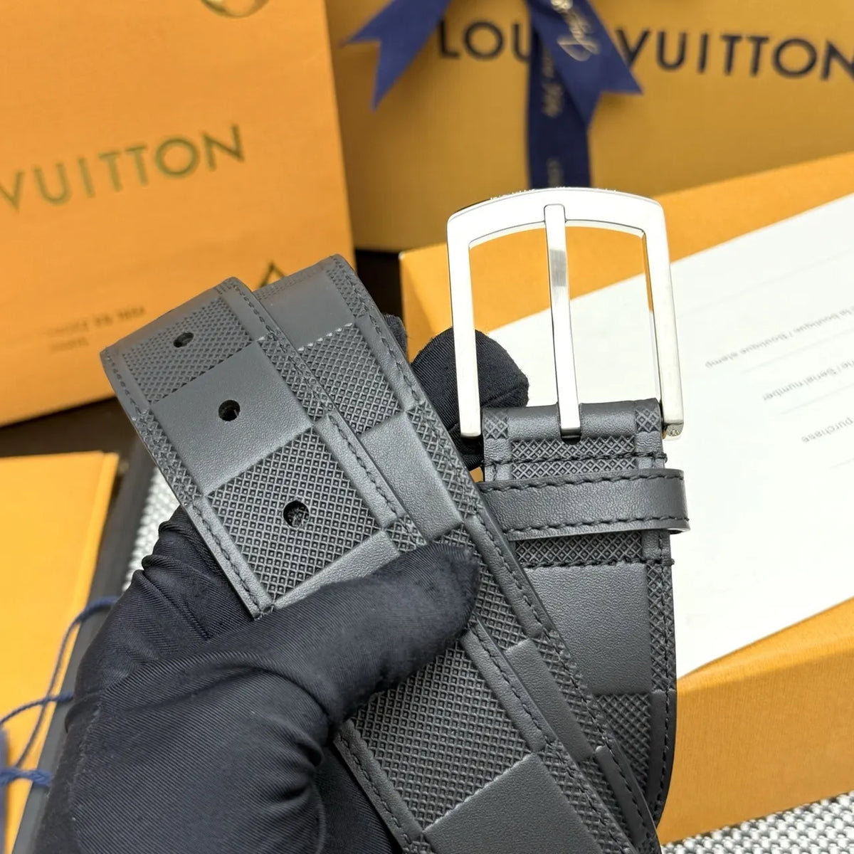 Louis Vuitton Damier Black Leather Belt - Hình 4