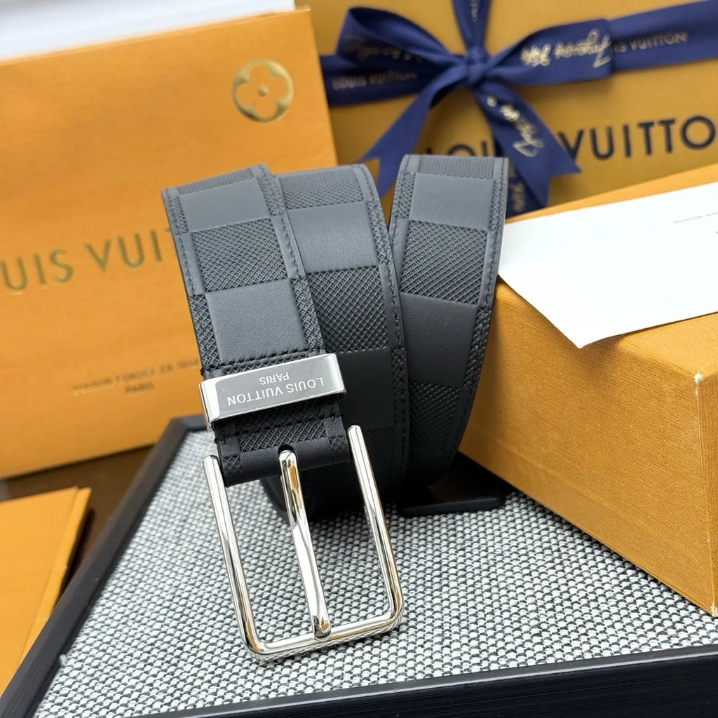 Damier Infini Black Silver Buckle Belt - Hình 2