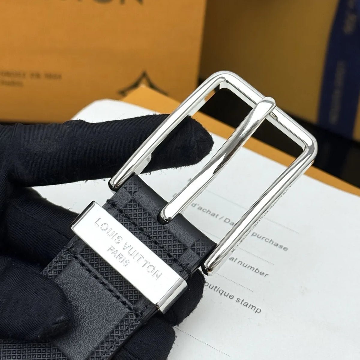 Damier Infini Black Silver Buckle Belt - Hình 4