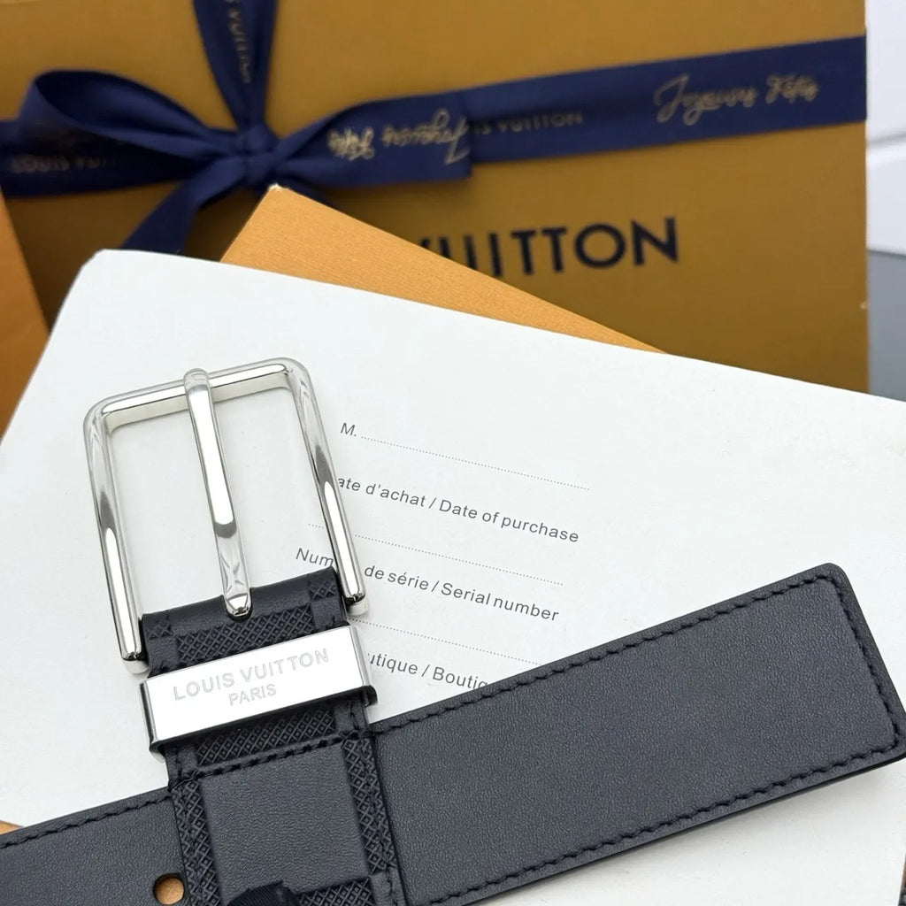 Damier Infini Black Silver Buckle Belt - Hình 5