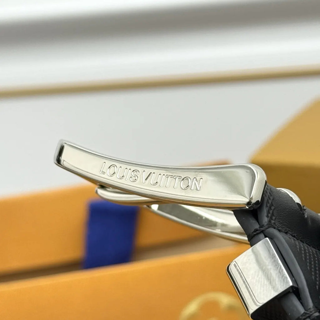 Damier Infini Black Silver Buckle Belt - Hình 8