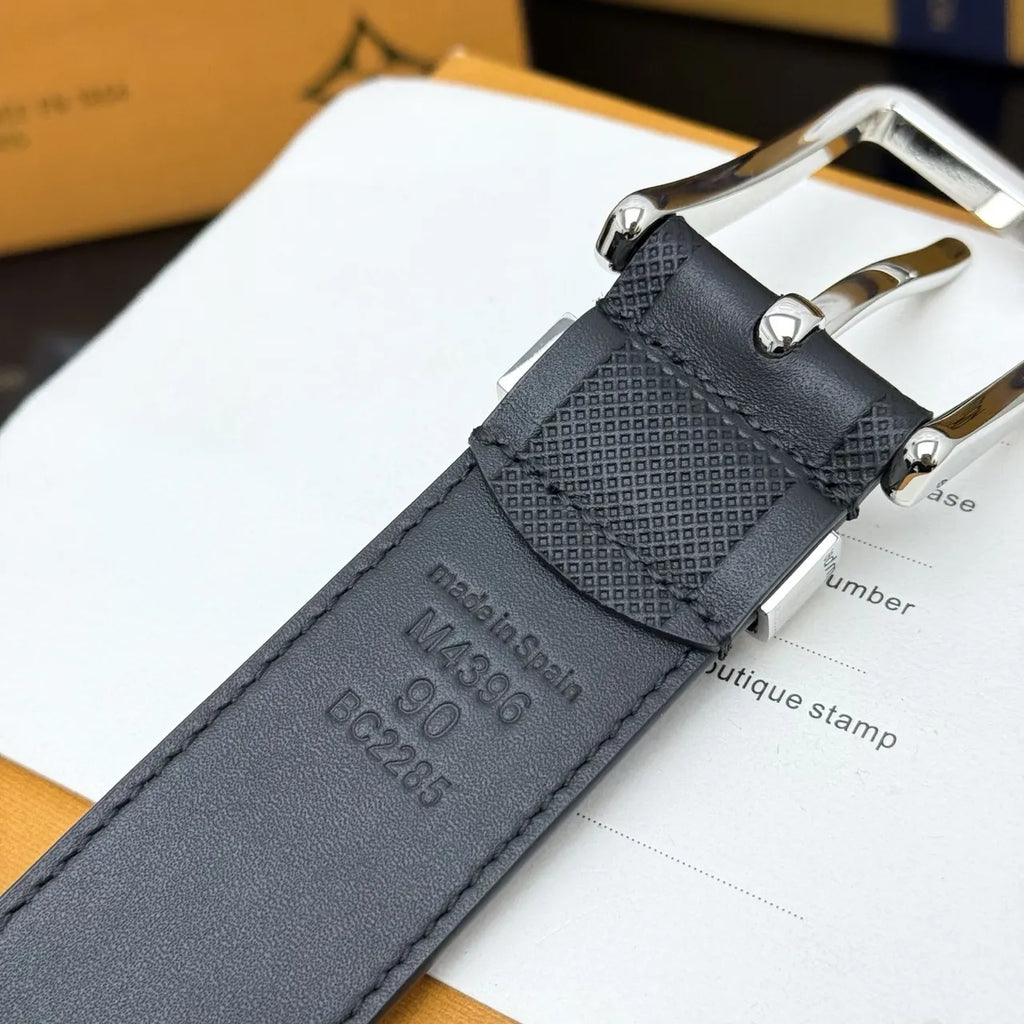 Damier Infini Black Silver Buckle Belt - Hình 9