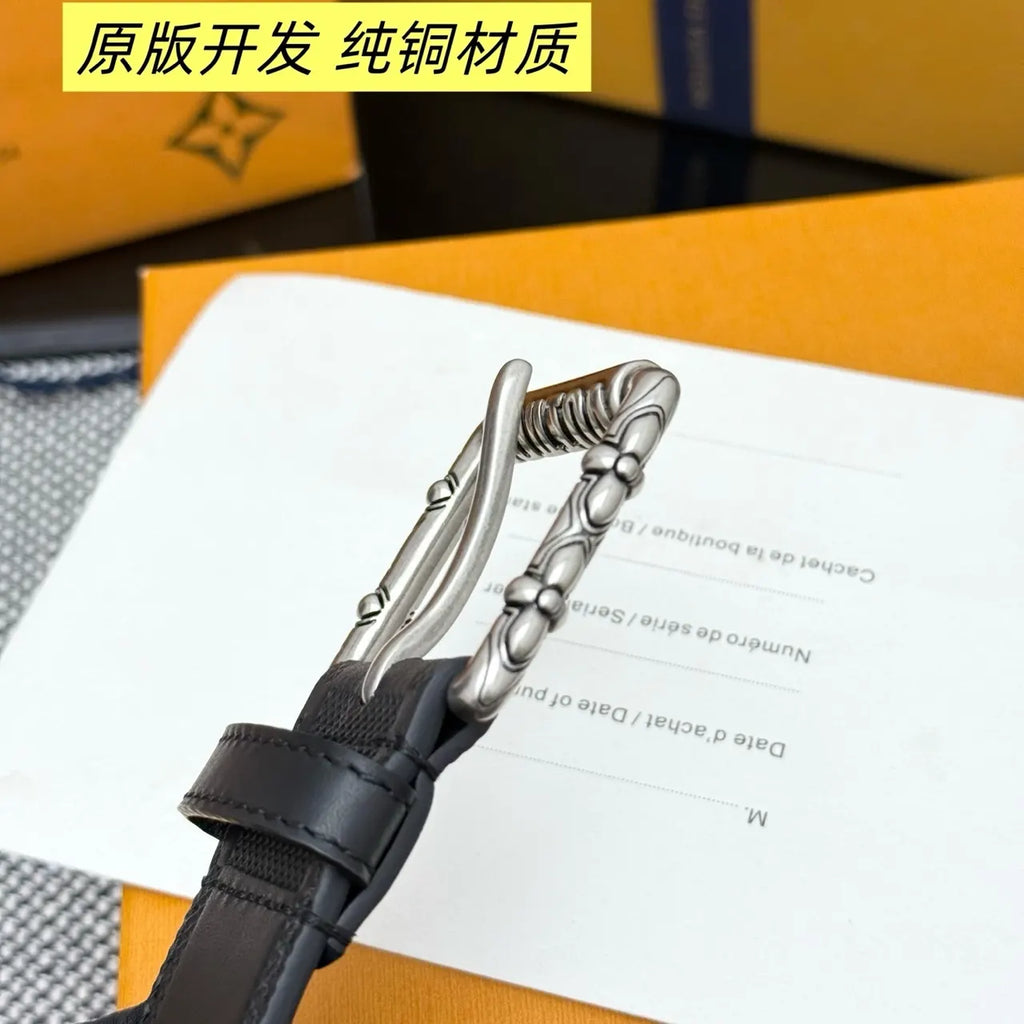 silver Louis Vuitton Black Damier Infini Belt - Hình 4