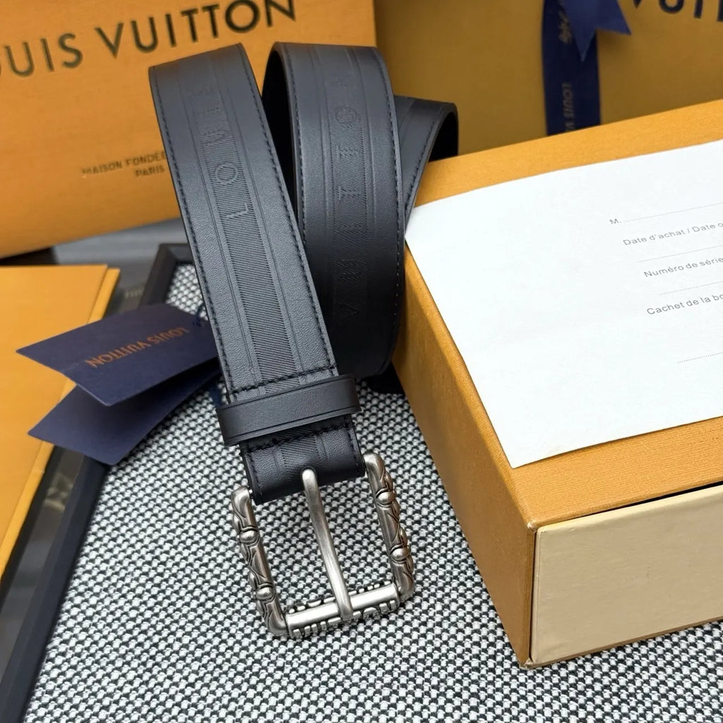 black Louis Vuitton Ornate Buckle Belt - Hình 2