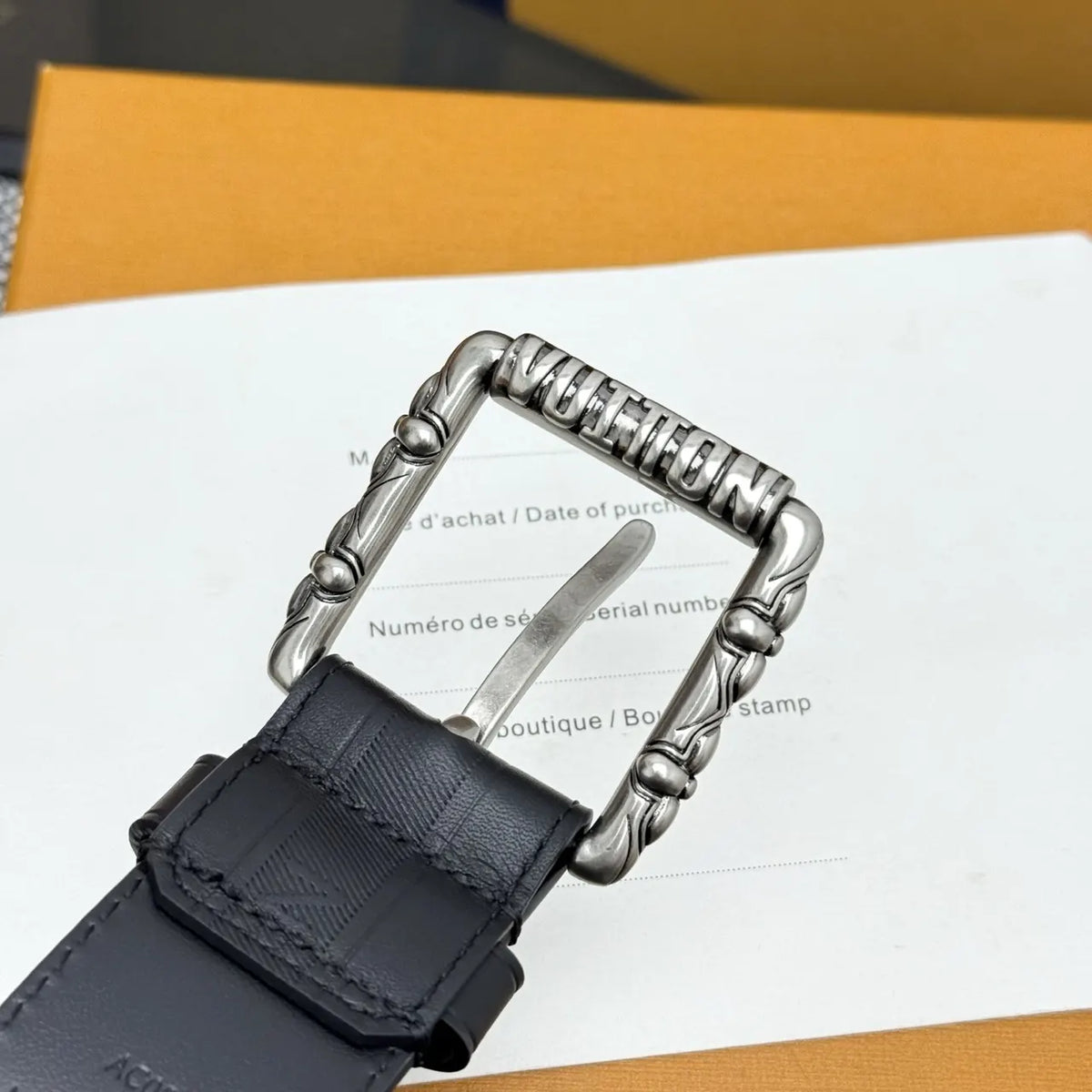 black Louis Vuitton Ornate Buckle Belt - Hình 6