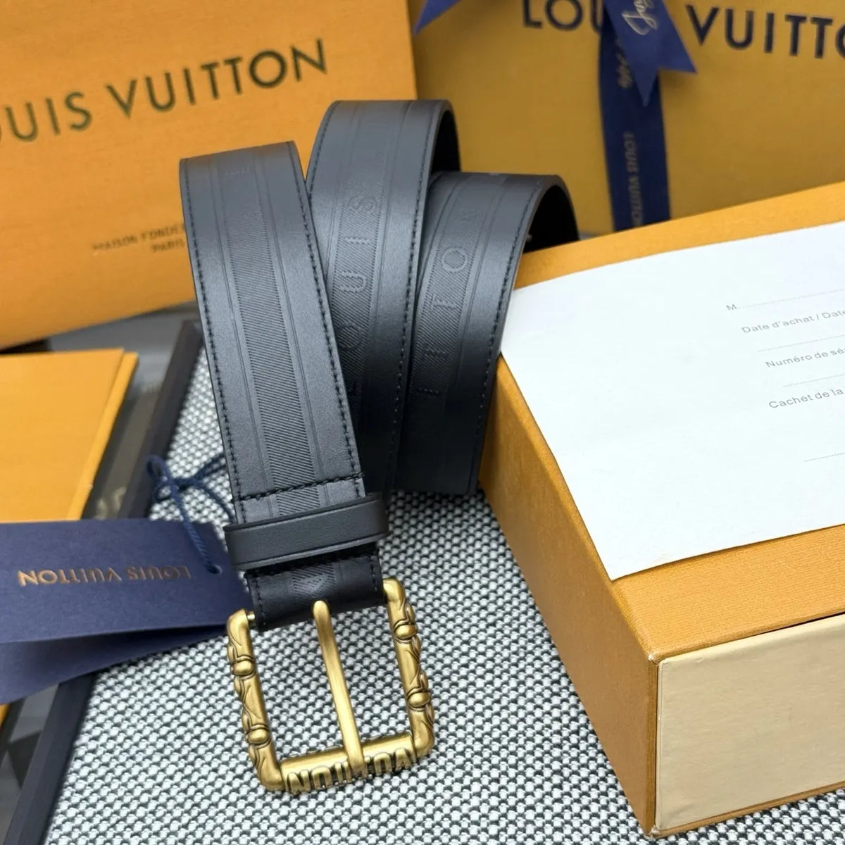 Louis Vuitton Grey Embossed Belt