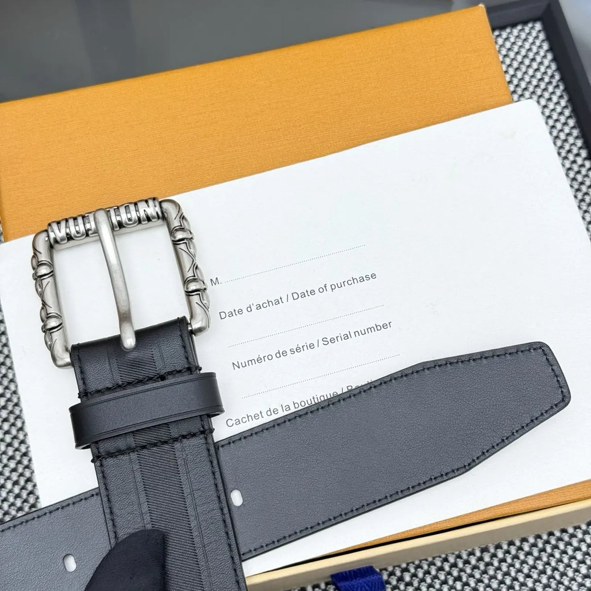 black Louis Vuitton Ornate Buckle Belt - Hình 9