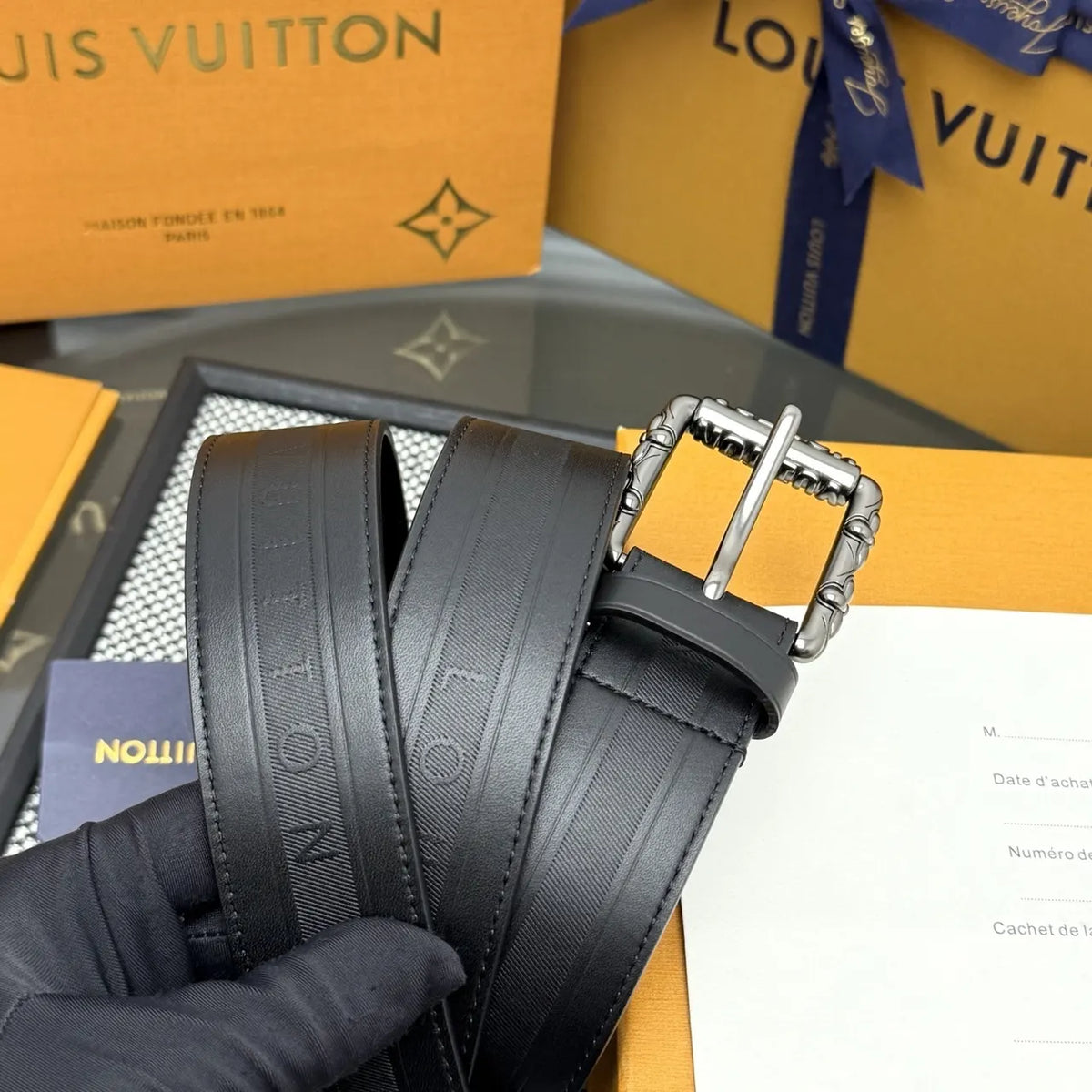 Louis Vuitton Black Embossed Belt leather - Hình 3