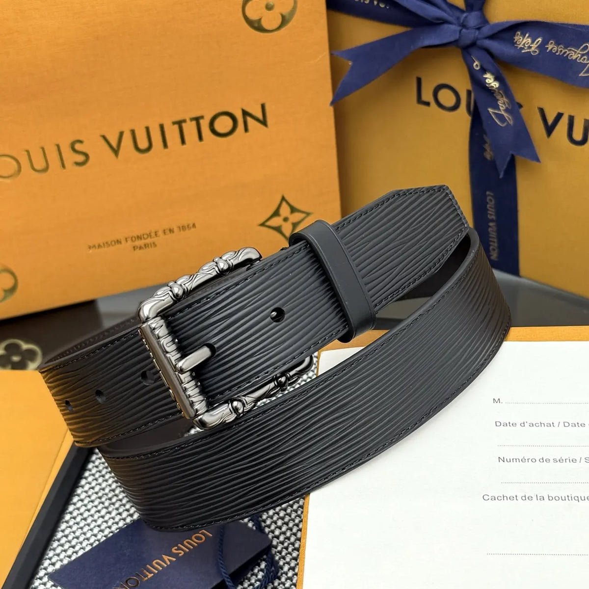 ornate Louis Vuitton Epi Leather Belt