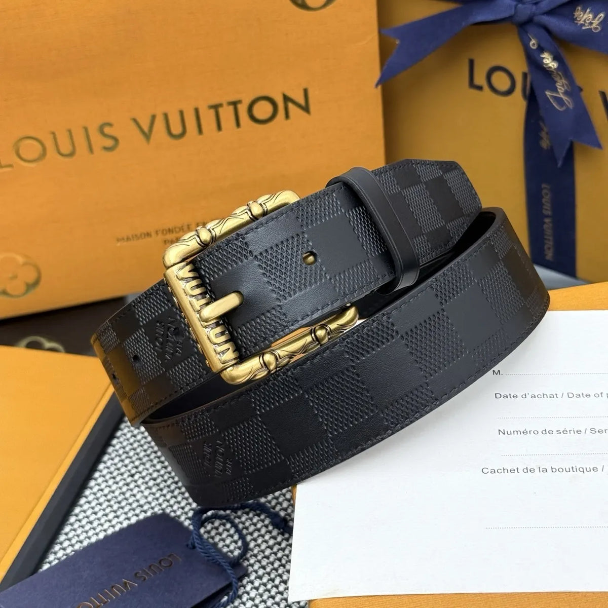 Black Damier Bamboo Buckle Belt
