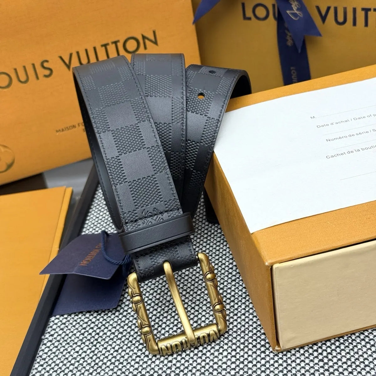 Black Damier Bamboo Buckle Belt - Hình 2