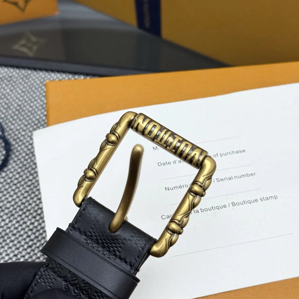 Black Damier Bamboo Buckle Belt - Hình 4