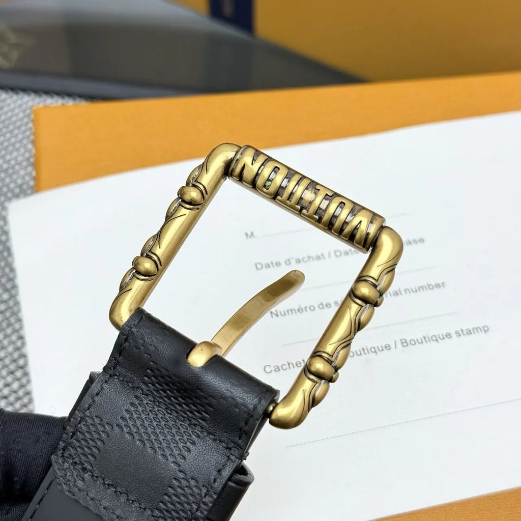 Black Damier Bamboo Buckle Belt - Hình 5