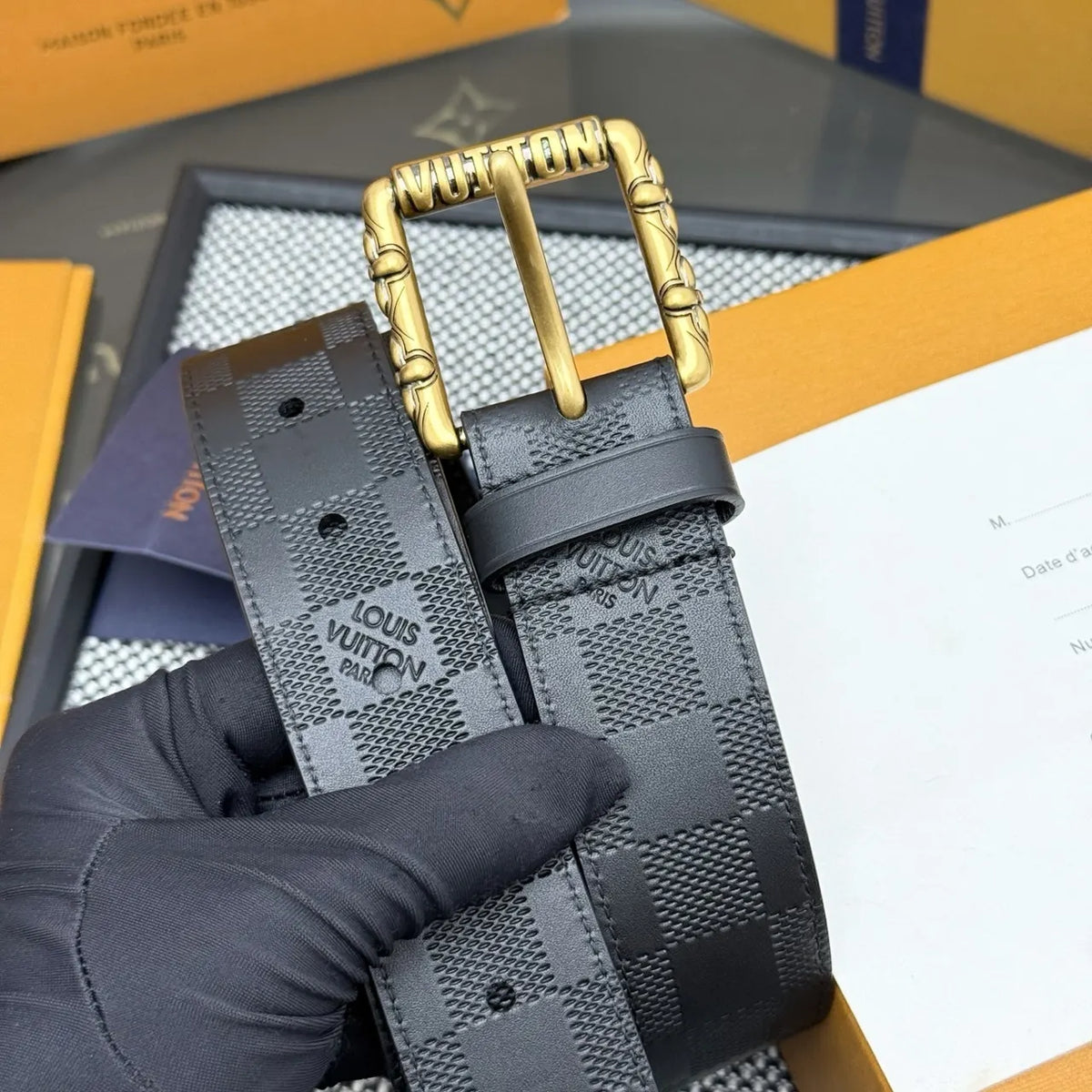 Black Damier Bamboo Buckle Belt - Hình 8