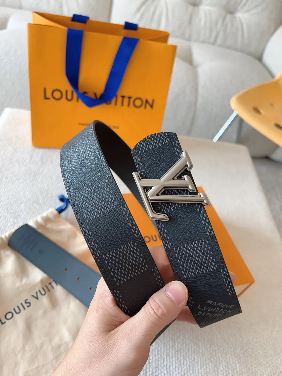 Damier Infini Silver LV Buckle Belt - Hình 2