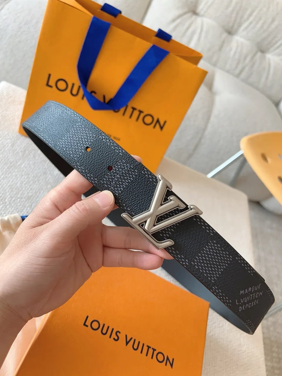 Damier Infini Silver LV Buckle Belt - Hình 3