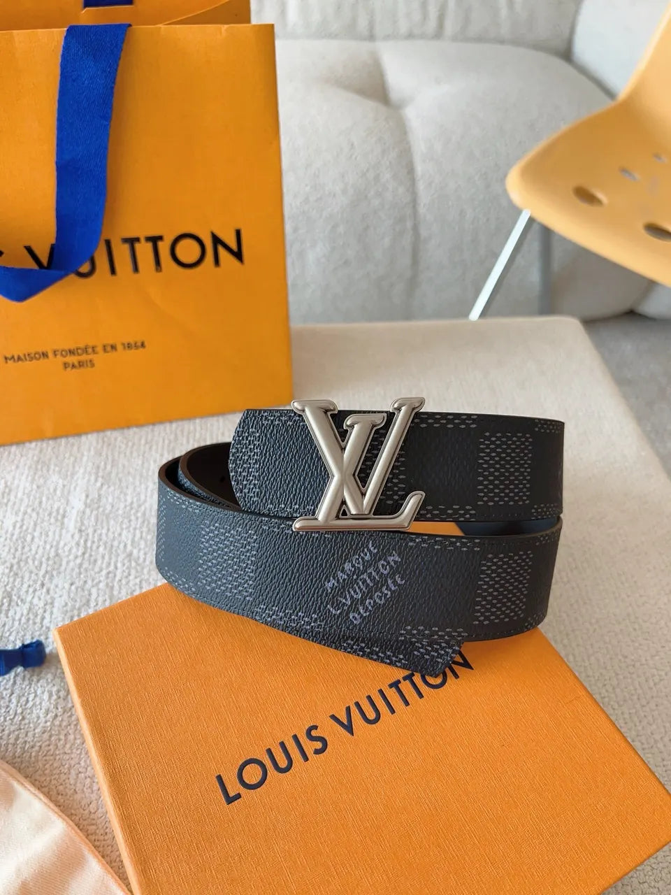 Damier Infini Silver LV Buckle Belt - Hình 6