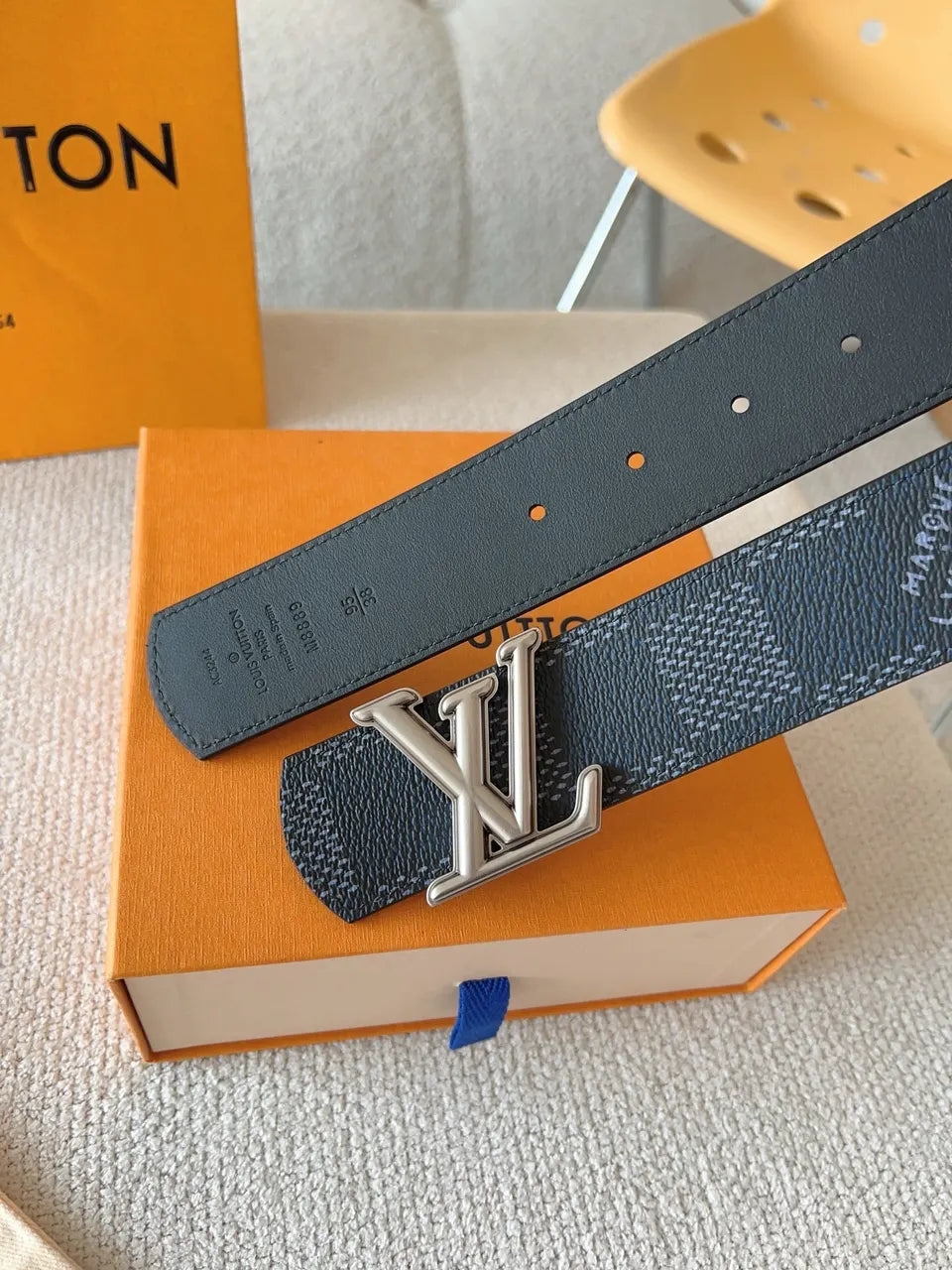 Damier Infini Silver LV Buckle Belt - Hình 7