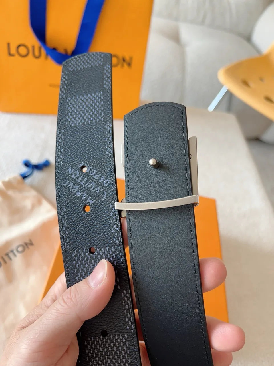 Damier Infini Silver LV Buckle Belt - Hình 8