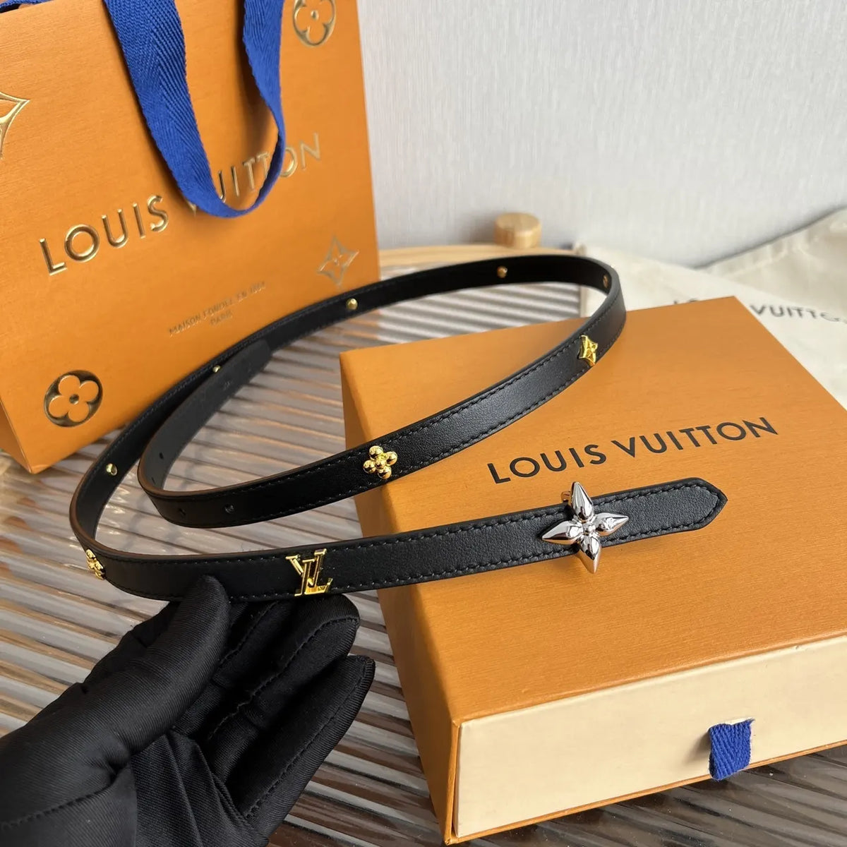Louis Vuitton Black Leather Star Belt