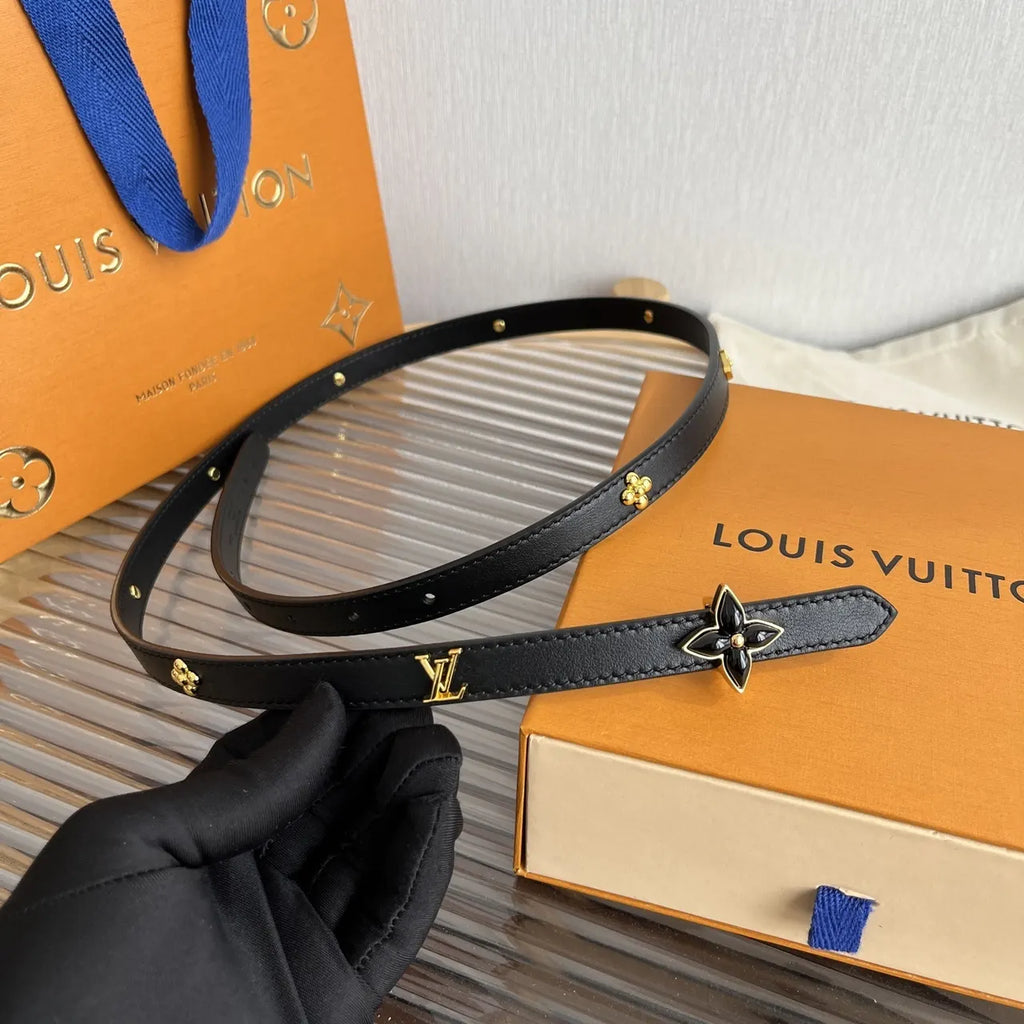 Louis Vuitton Skinny Black Leather Belt gold
