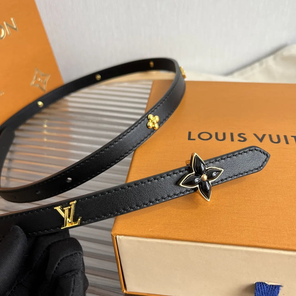 Louis Vuitton Skinny Black Leather Belt gold - Hình 2