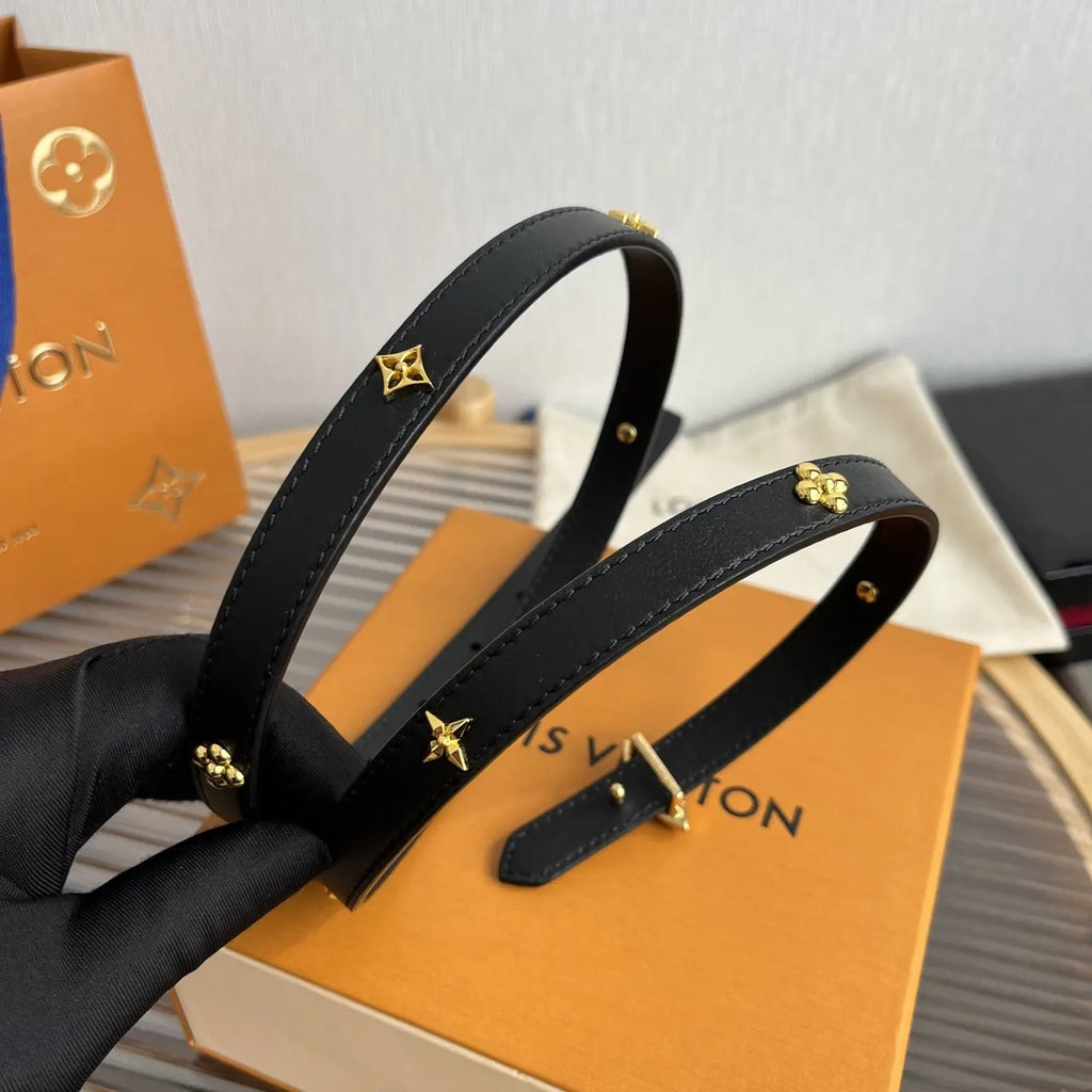 Louis Vuitton Skinny Black Leather Belt gold - Hình 3