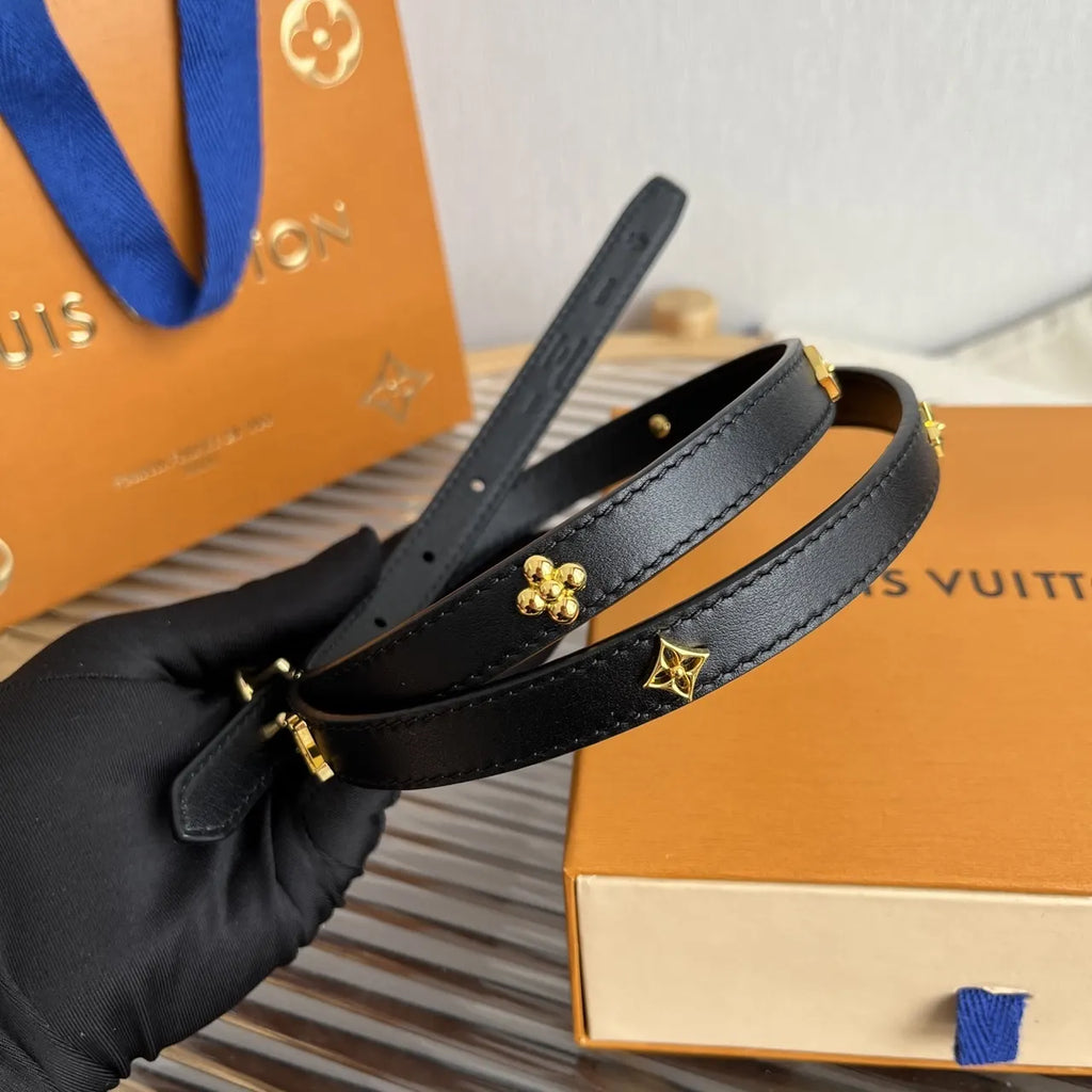 Louis Vuitton Skinny Black Leather Belt gold - Hình 4