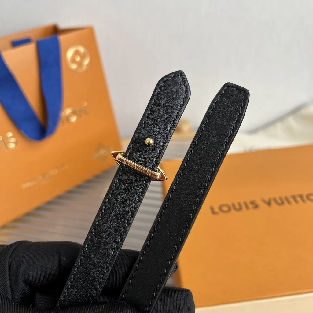 Louis Vuitton Skinny Black Leather Belt gold - Hình 6