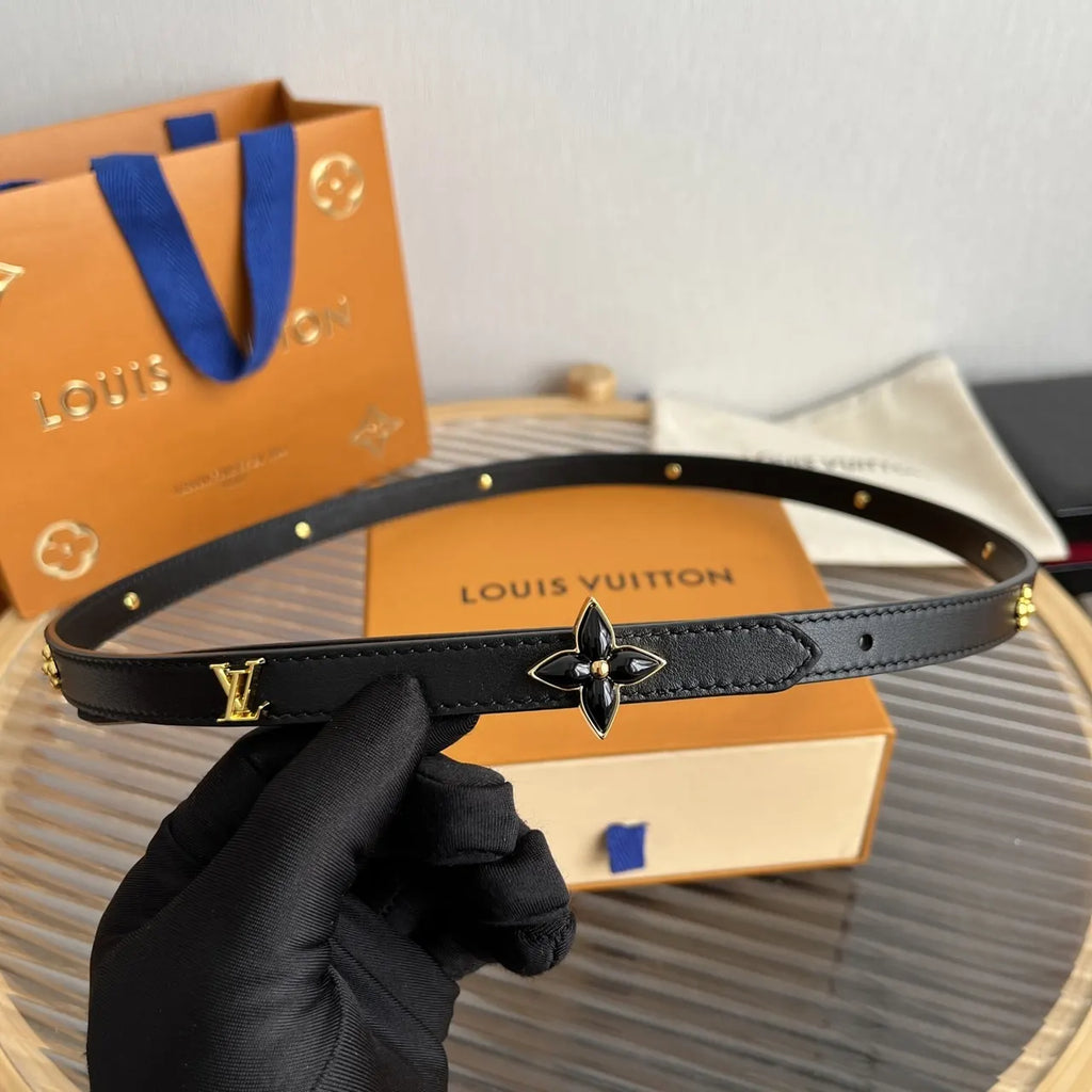 Louis Vuitton Skinny Black Leather Belt gold - Hình 7
