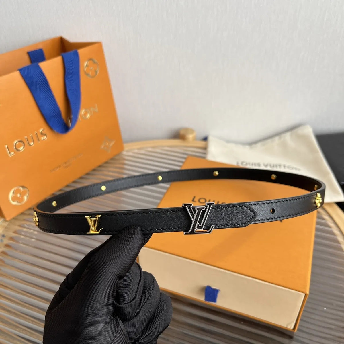 Louis Vuitton Black Skinny Belt - Hình 8
