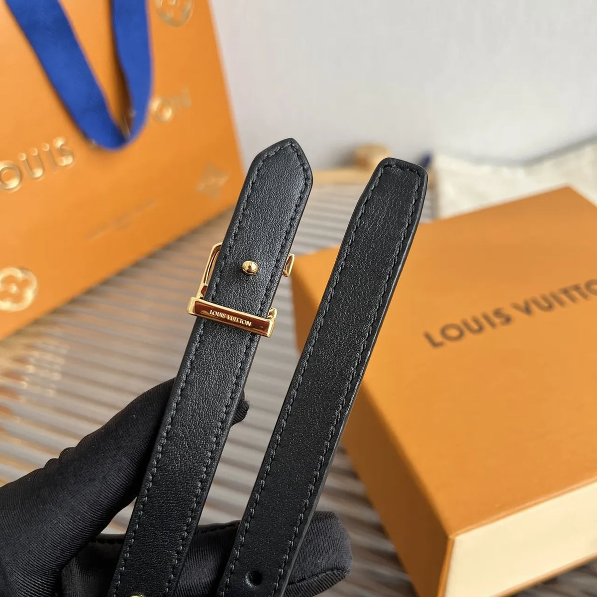 Louis Vuitton Black Skinny Belt - Hình 7
