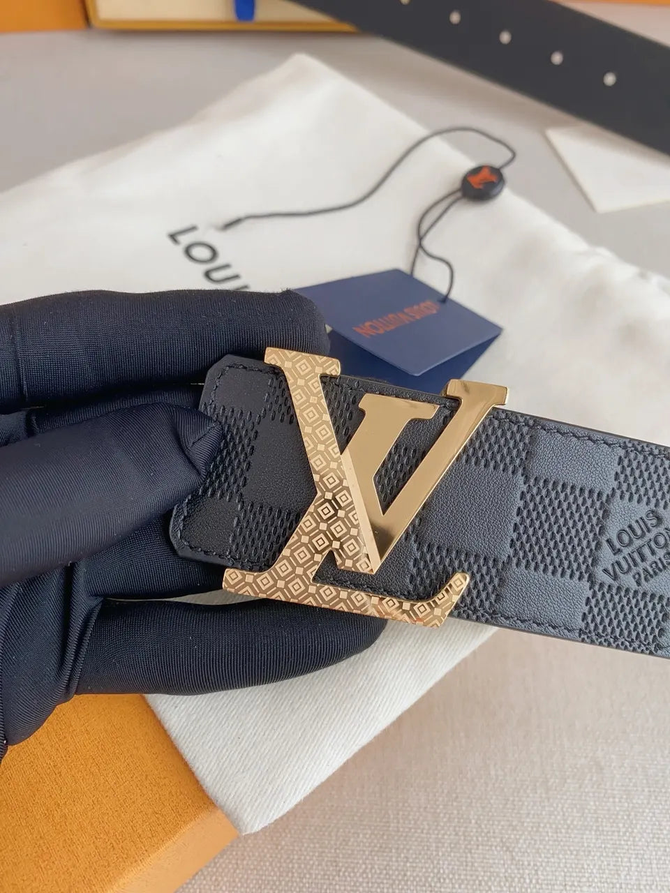 Damier Infini Gold Buckle Belt
