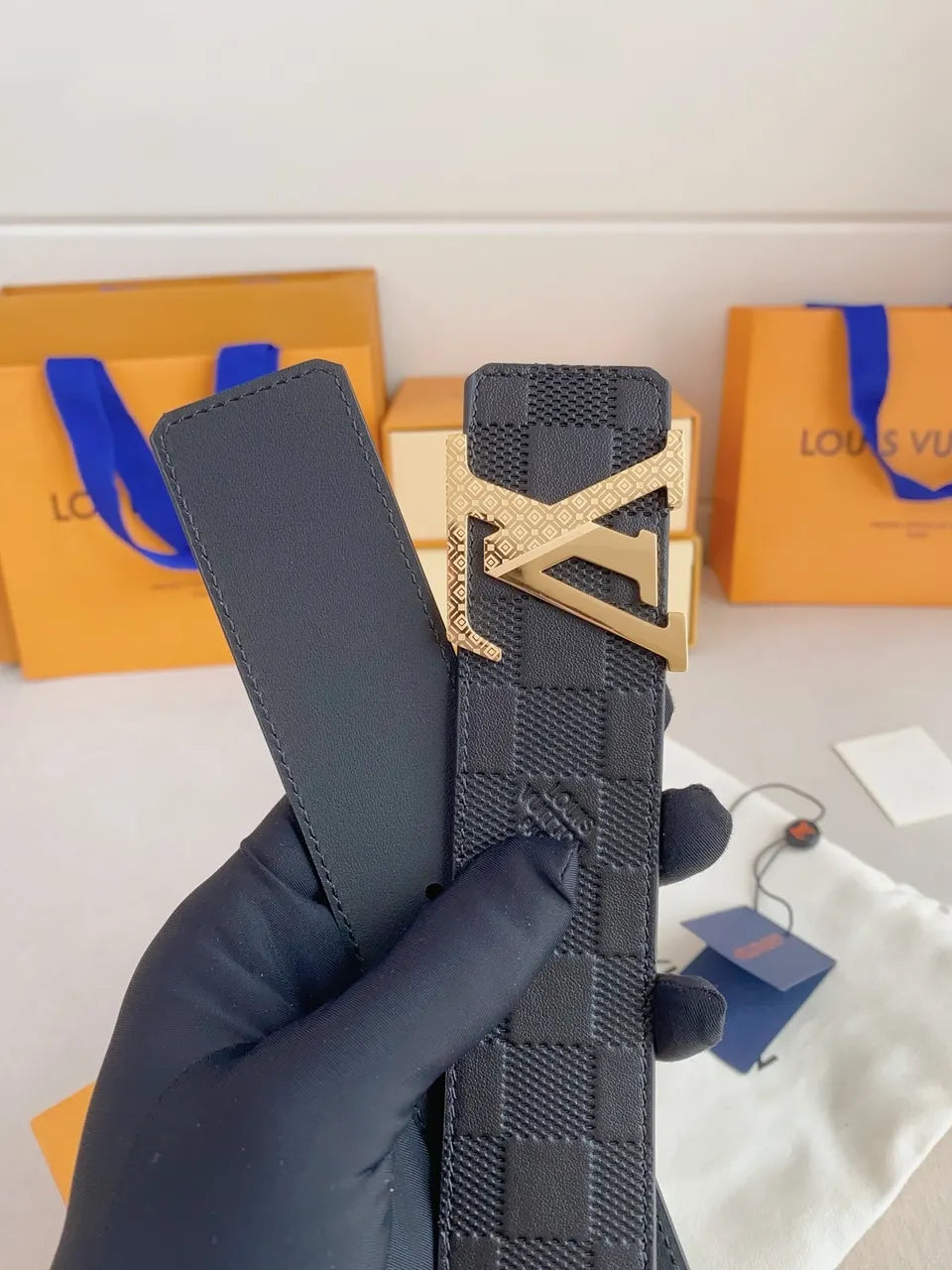 Damier Infini Gold Buckle Belt - Hình 2