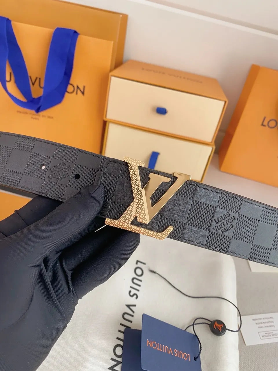 Damier Infini Gold Buckle Belt - Hình 5