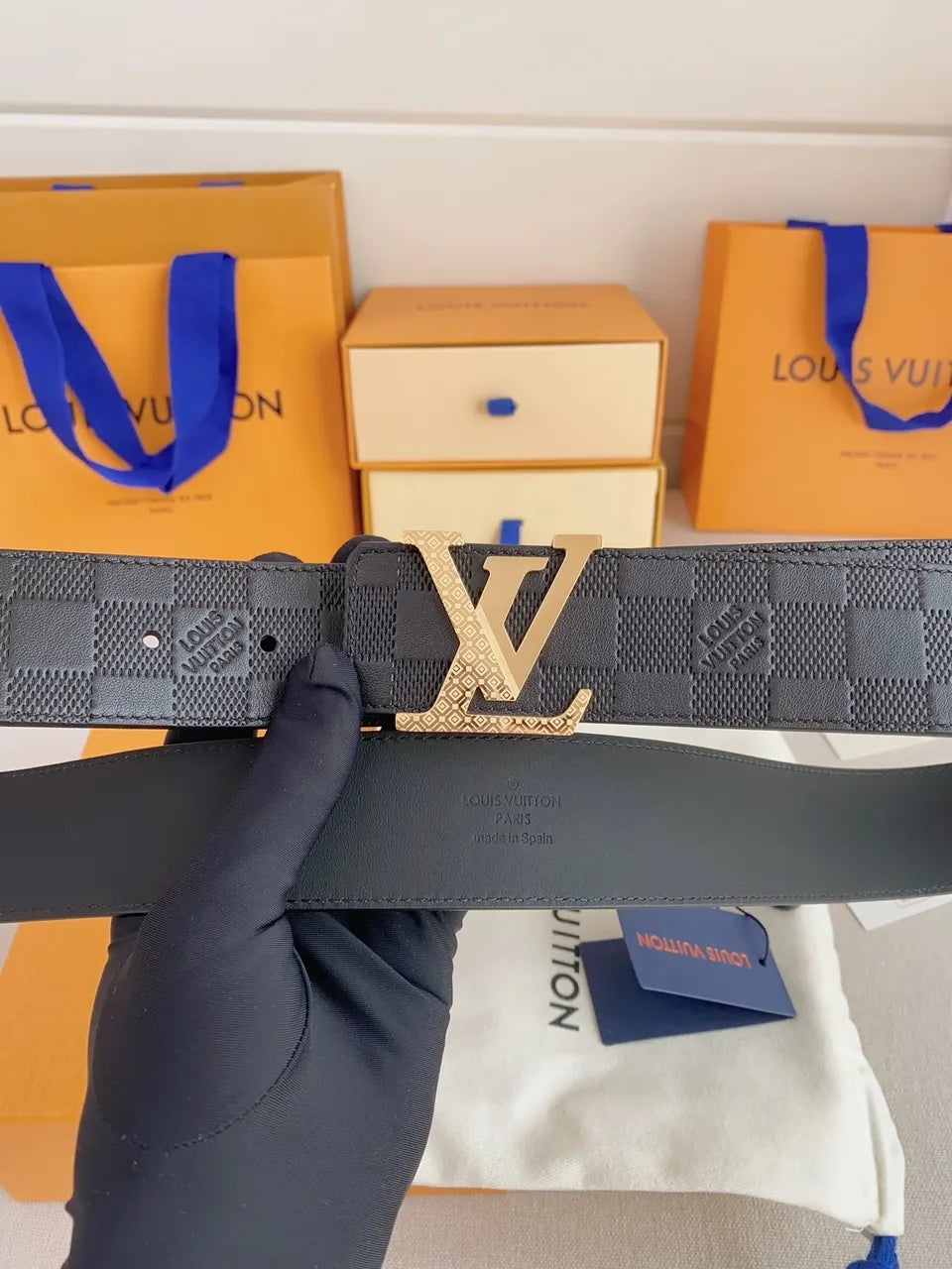 Damier Infini Gold Buckle Belt - Hình 6